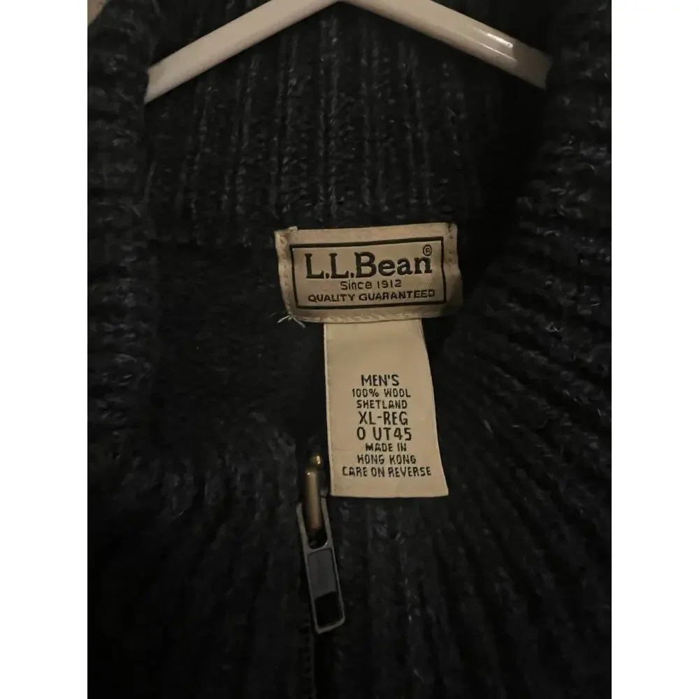 Vintage LL Bean Full Zip Sweater Made in Hong Kong 100% Shetland Wool Men's XL